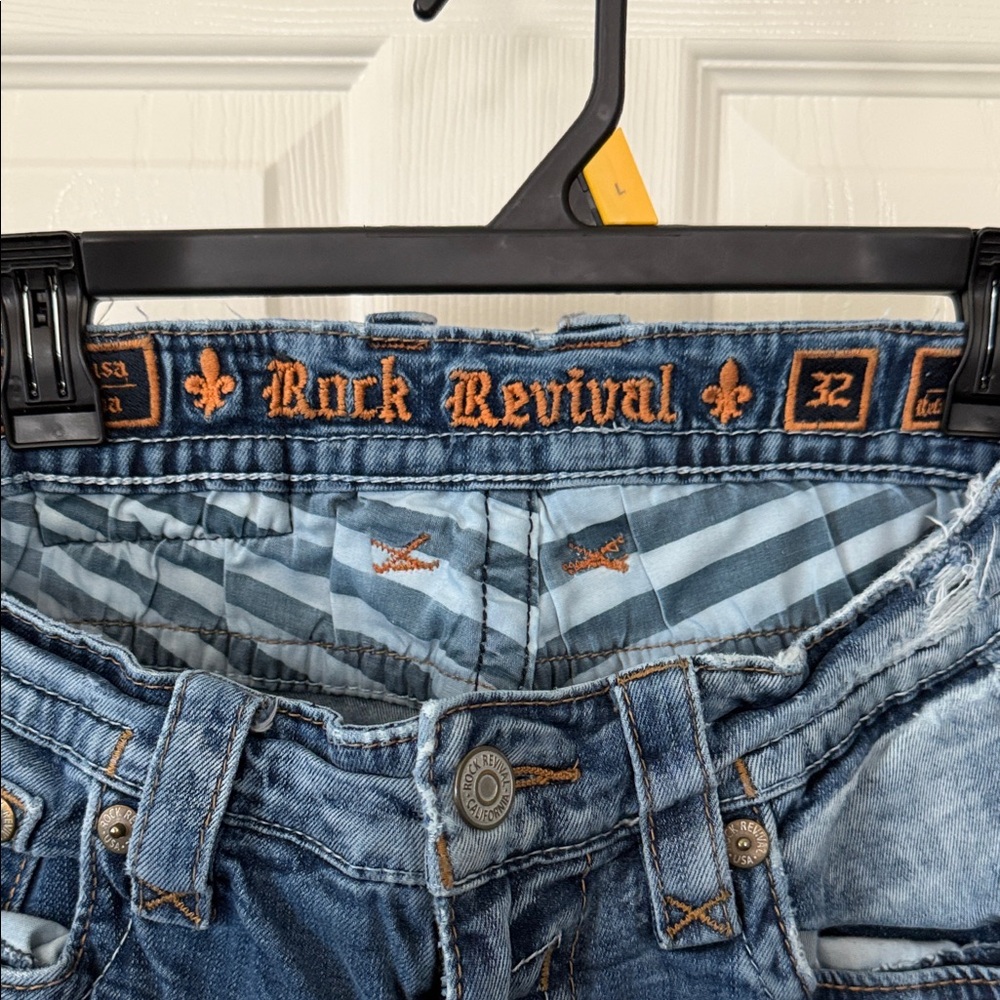 Rock Revival Light Blue Denim Jeans with Orange Embroidery